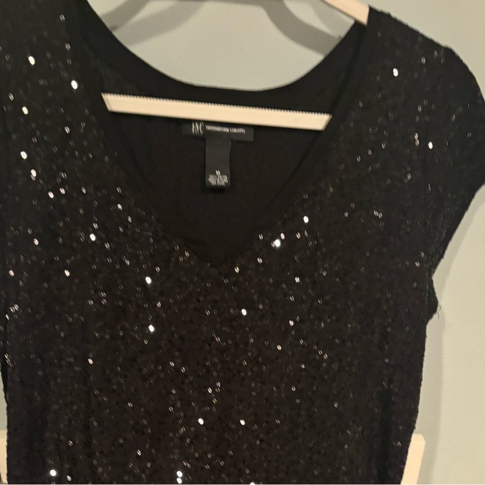 Women's Holiday Sequence Short Sleeve Top - INC International Concepts -Size M - Picture 9 of 11